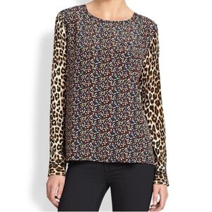 Equipment Floral Cheetah Liam Silk Blouse XS